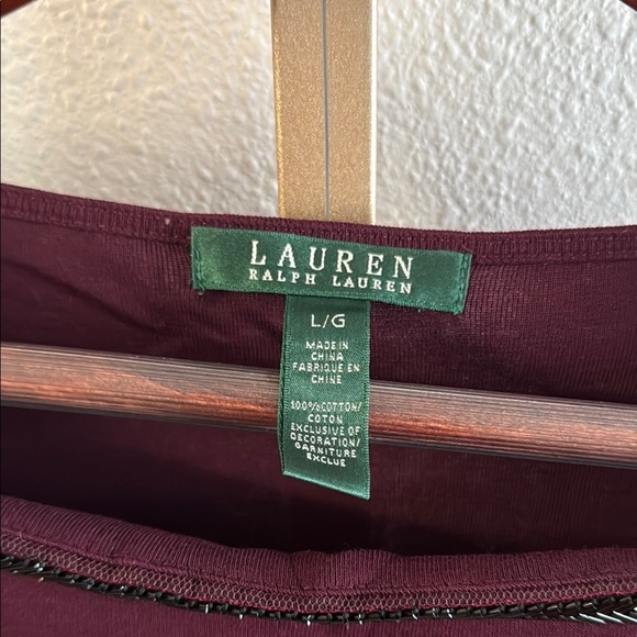 Lauren Ralph Lauren Elegant Cotton Top long sleeve plum glass bead – Size L - Picture 3 of 4